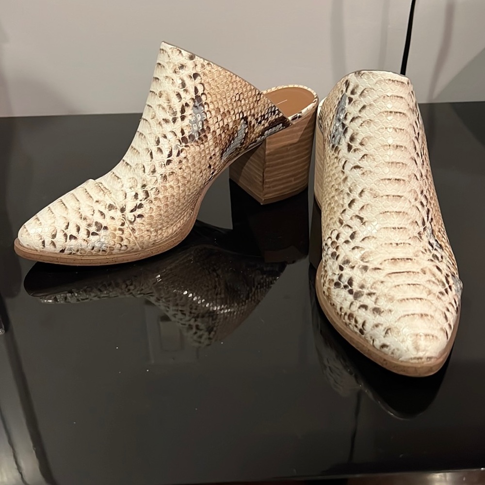 Report backless alligator skin heeled booties